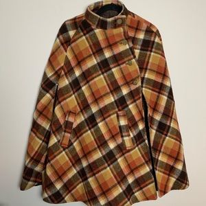 Loden king small cape plaid orange brown beige